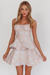 Provence Bloom Peplum Mini Dress Pink